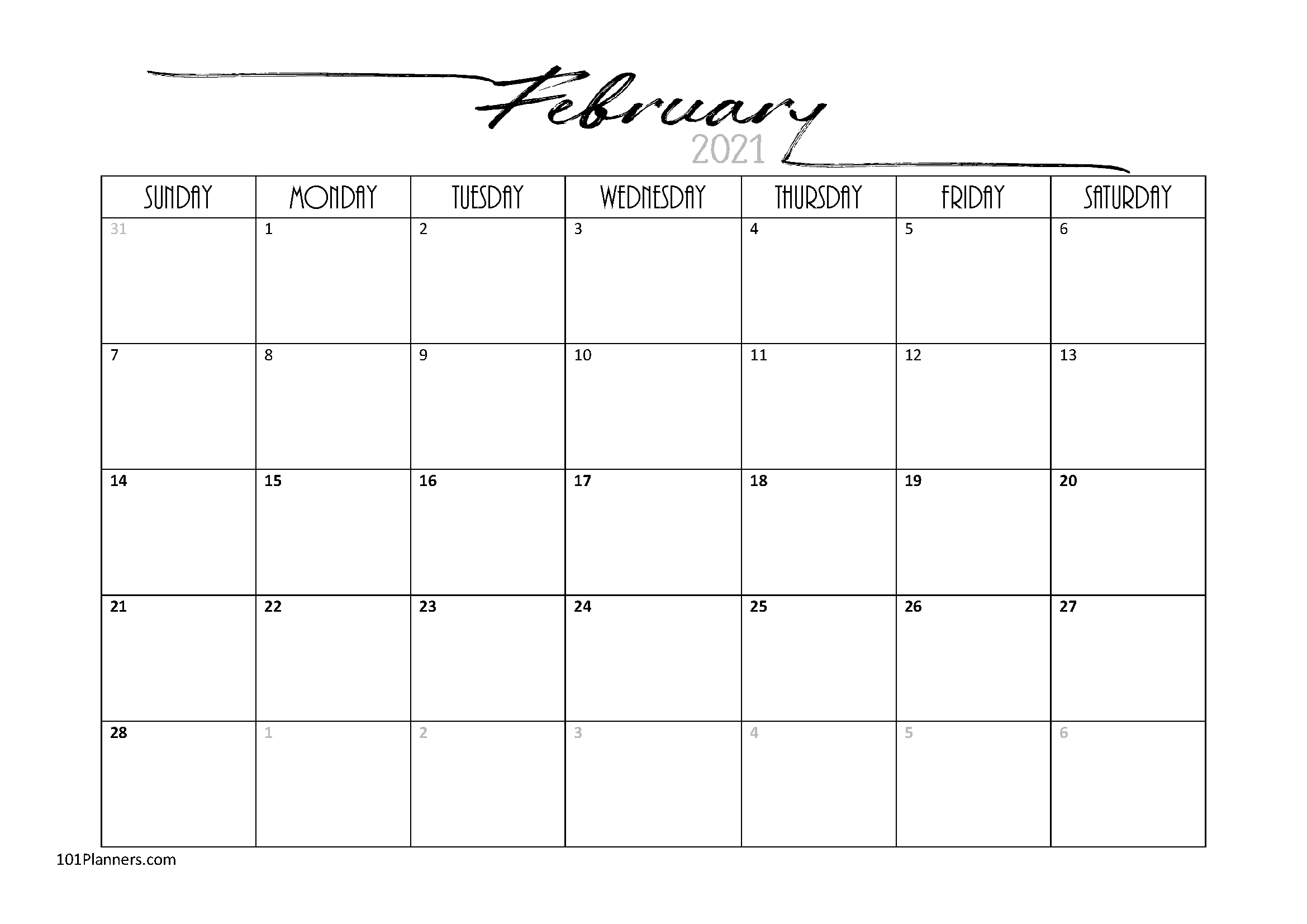 February 2021 Calendar | Fee Customizable Printable-Calendar Template 2021 February Fill In