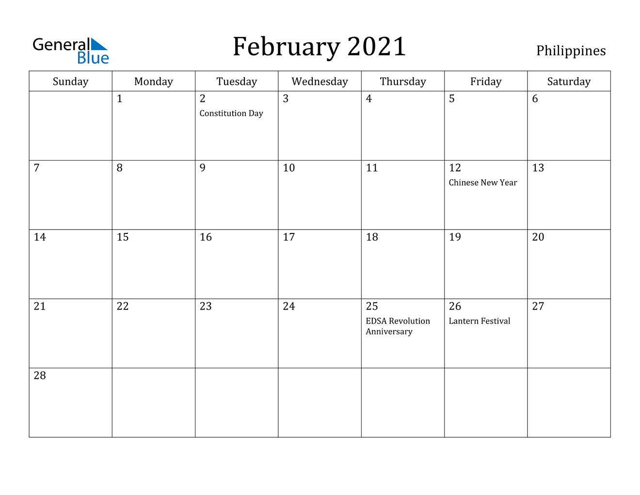 February 2021 Calendar - Philippines-2021 Excel Vacation Schedule Calendar