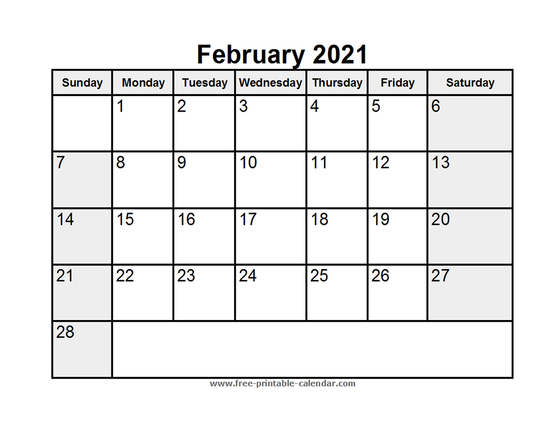 February 2021 Calendar Printable Free - Free Printable-February Calendar 2021
