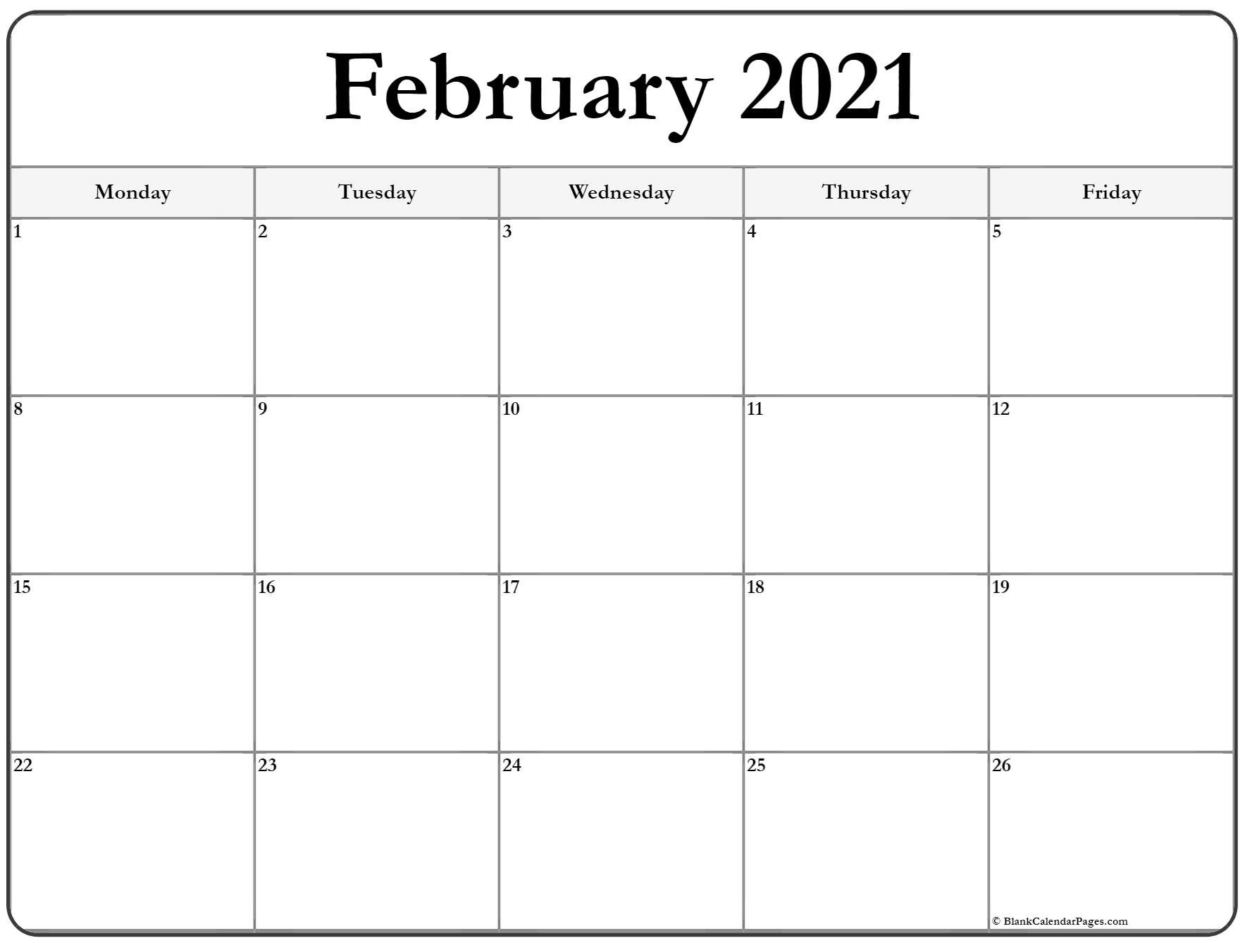 February 2021 Monday Calendar | Monday To Sunday-Printable Calendar Starting Monday 2021