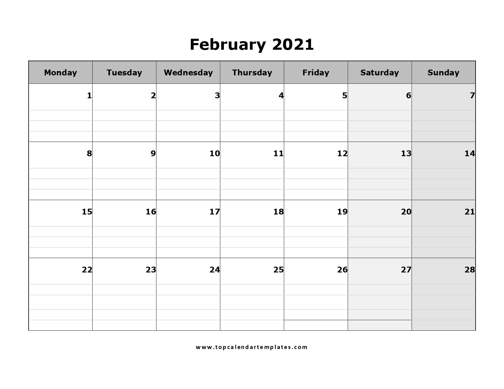 February 2021 Printable Calendar In Editable Format-Printable Calendar February 2021 Pdf