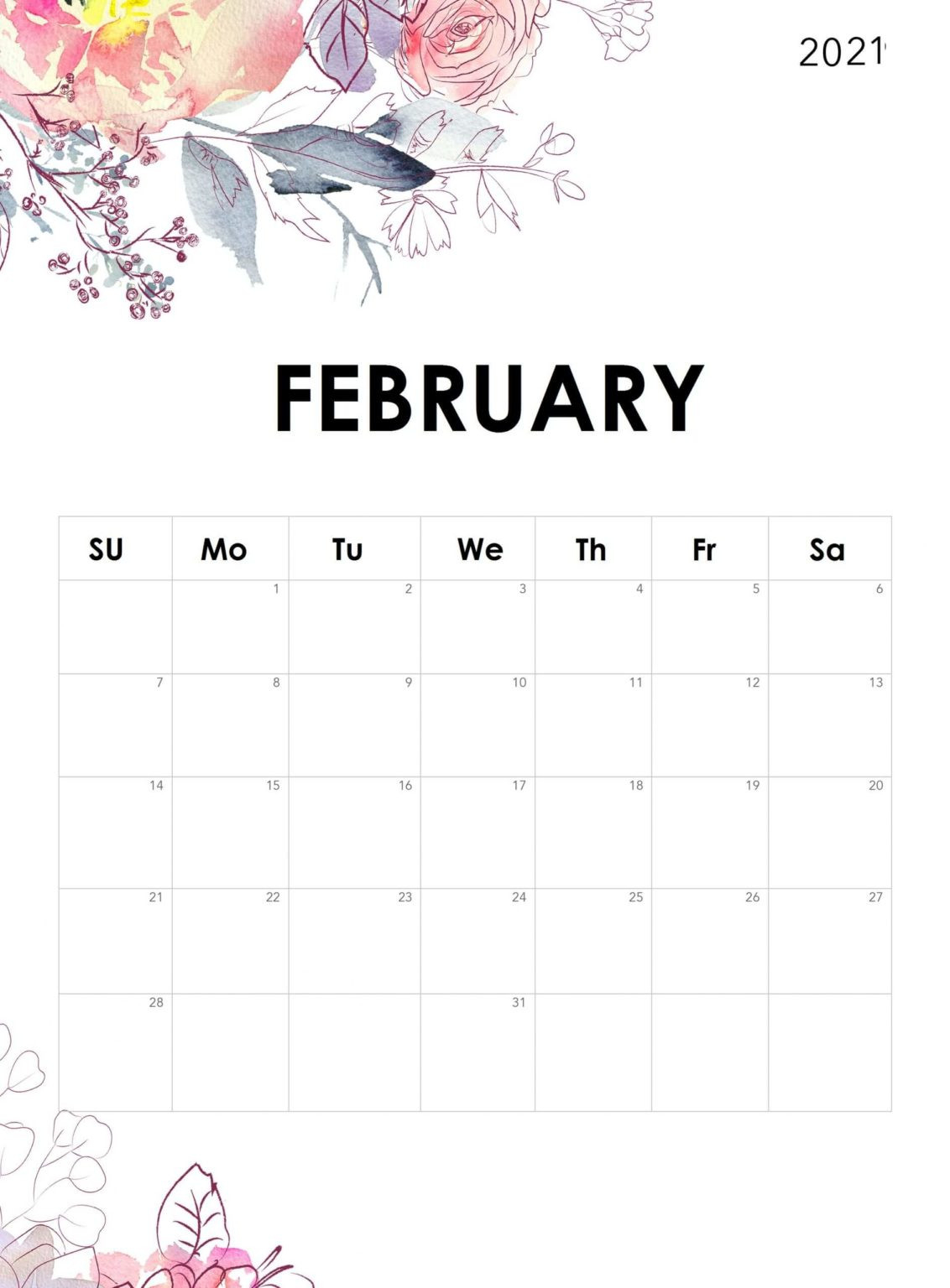 February Calendar 2021 Free Printable Template Pdf Word Excel-Printable Calendar February 2021 Pdf