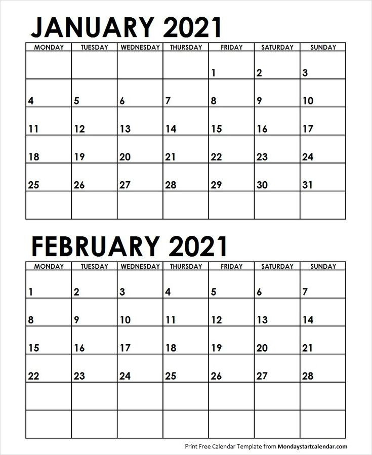 February Calendar 2021 Monday Start | February Calendar-Printable Calendar Starting Monday 2021