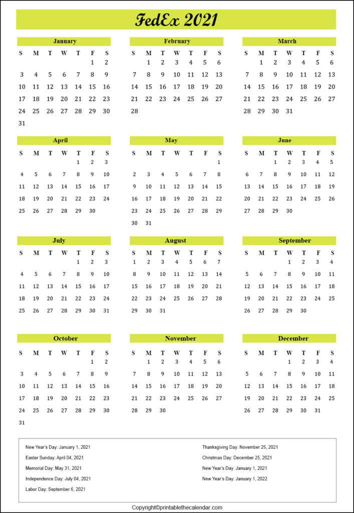 Fedex Holidays 2021 | Printable The Calendar-Employee Holiday Planner 2021