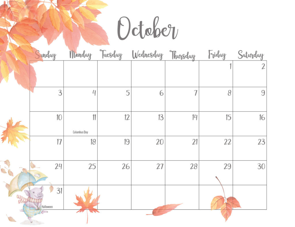 Floral October 2021 Calendar Printable - Cute Designs-Calendar 2021 October