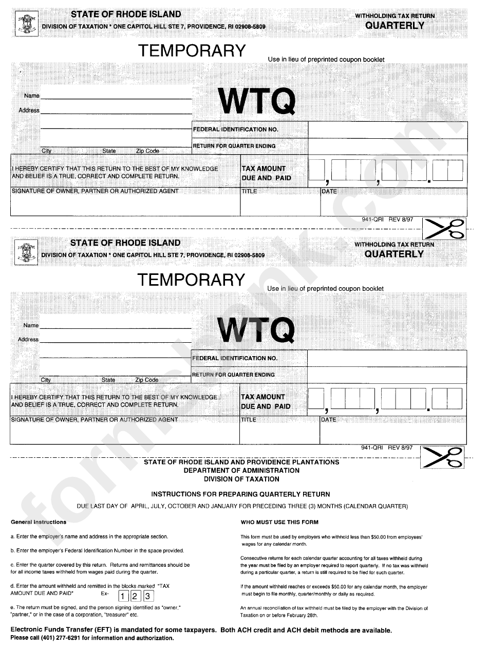 Form 941-Qri - Withholidng Tax Return Quarterly Form-Irs Forms 2021 Printable Quarterly Estimate Taxes