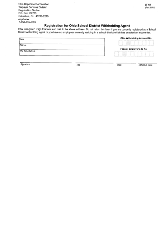 Form It-1R - Registration For Ohio School District-Free W 9 Form 2021 Printable Form