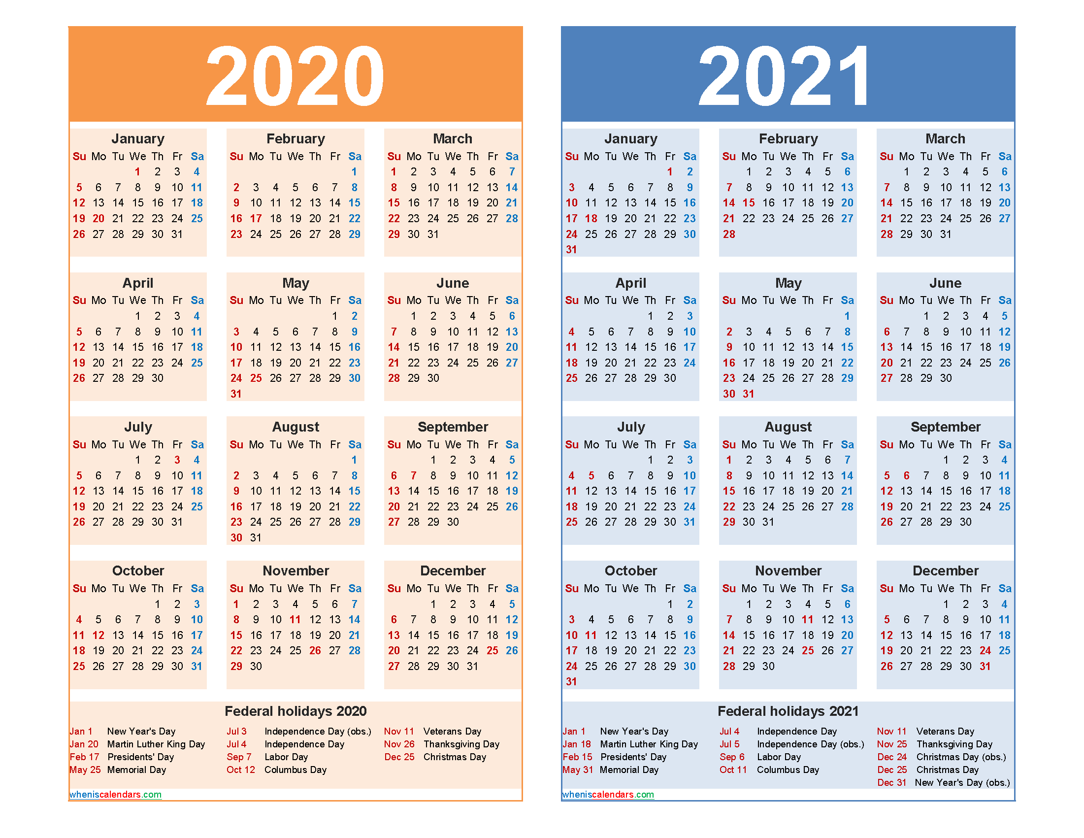 Free 2020 And 2021 Calendar Printable With Holidays-Holiday Planner 2021
