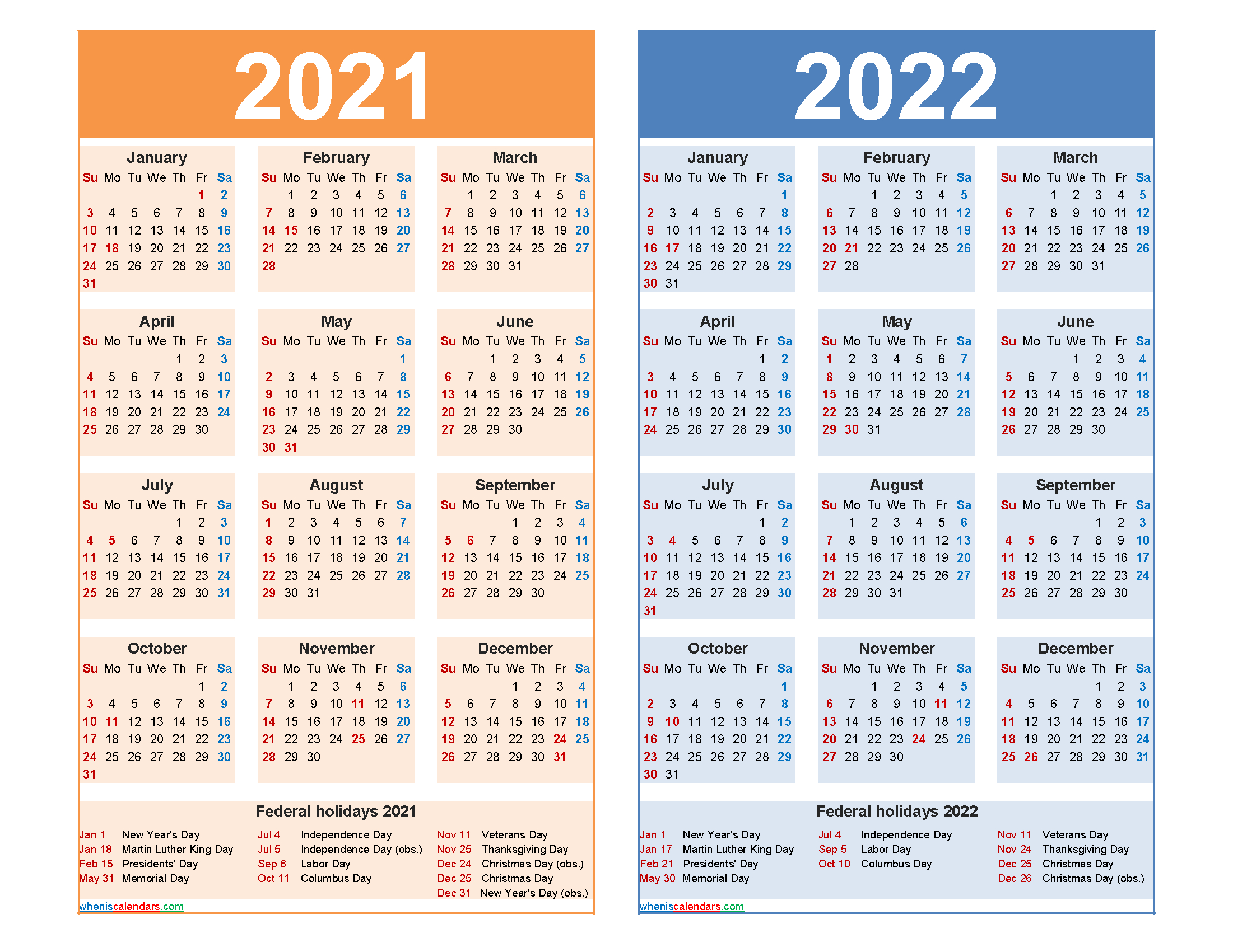 Free 2021 And 2022 Calendar Printable Word, Pdf-2021 Calendar Printable Two Page