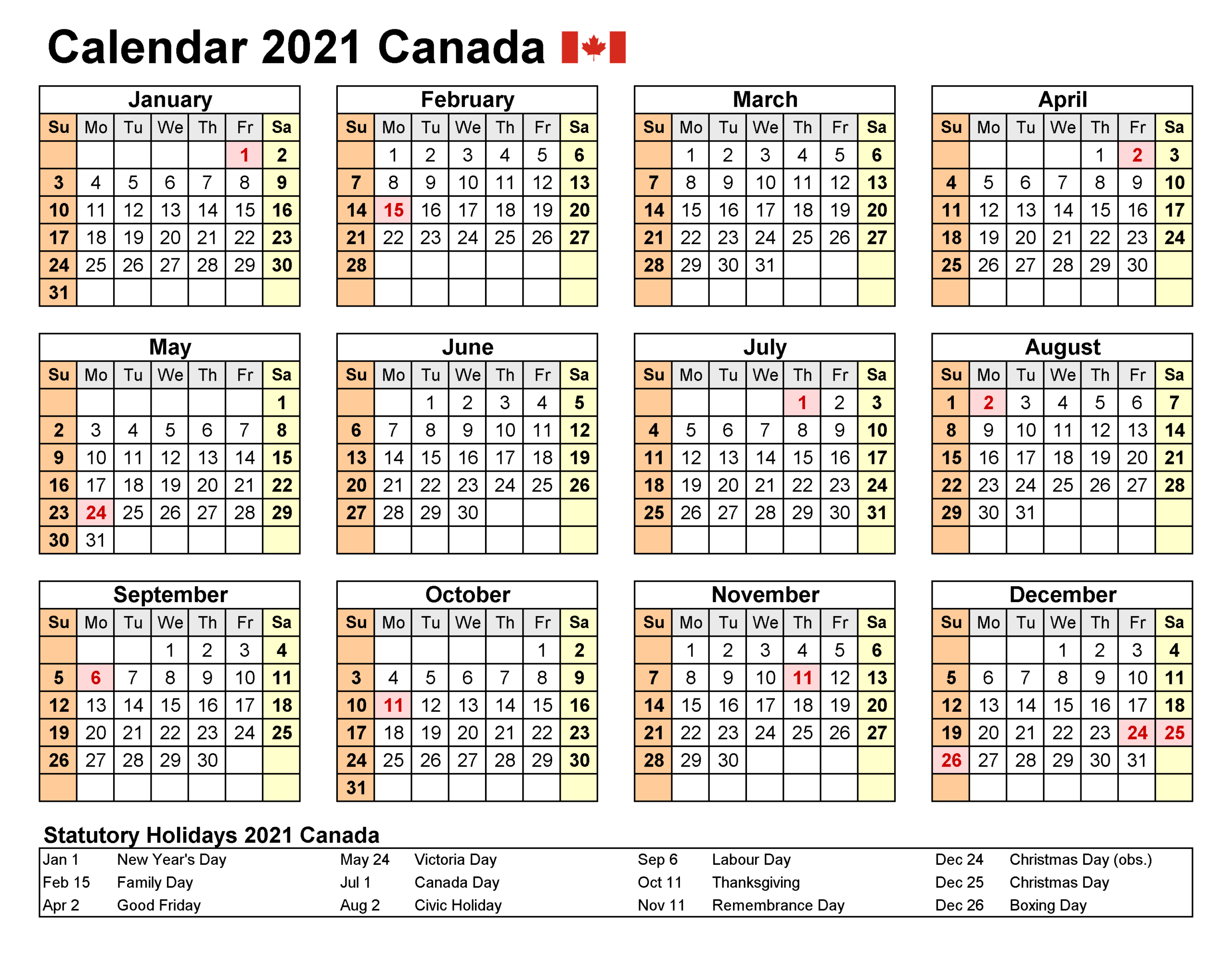 Free 2021 Calendar Canada Printable With Holidays-2021 Vacation Planner Excel