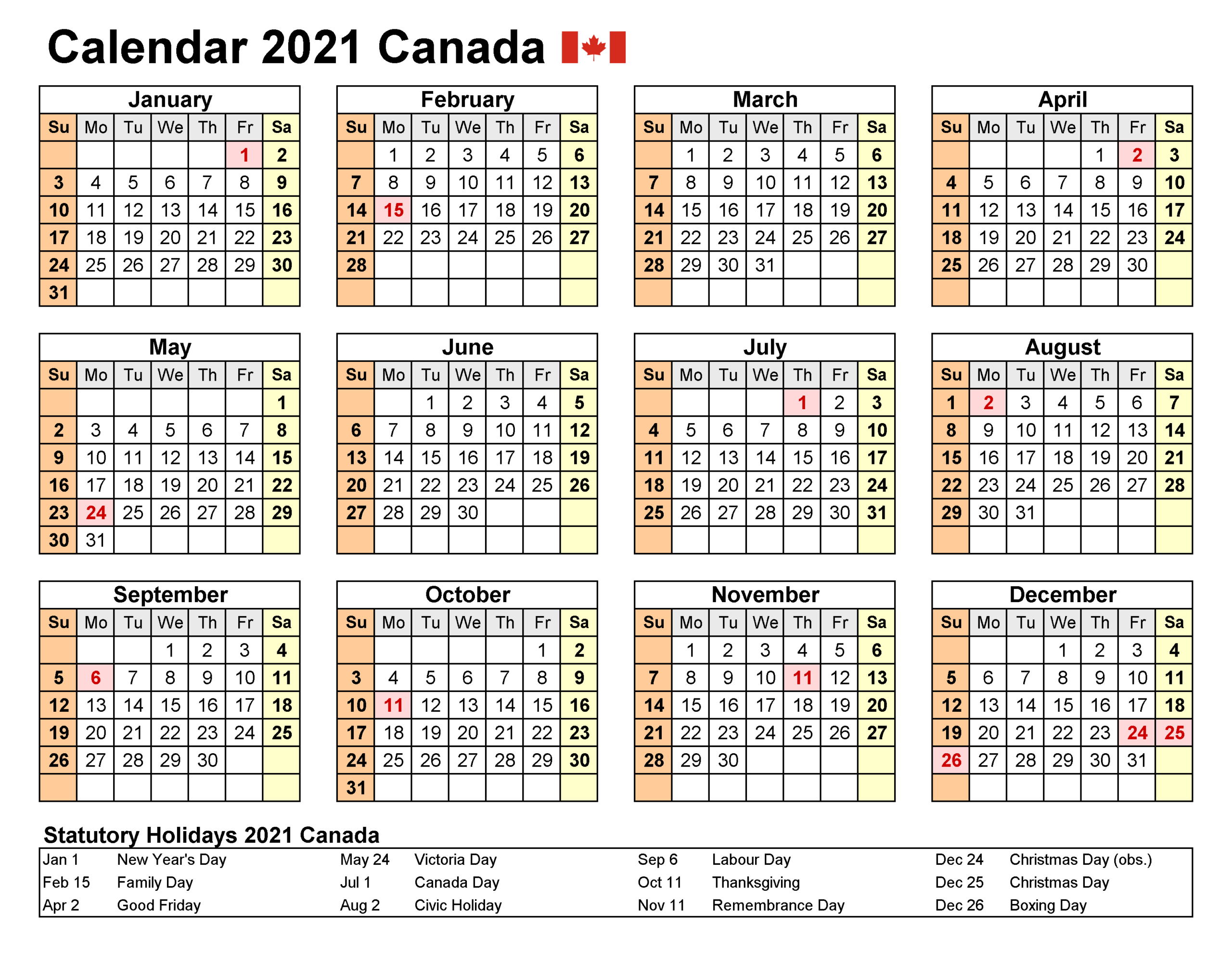 Free 2021 Calendar Canada Printable With Holidays-Printable List Of Holidays 2021