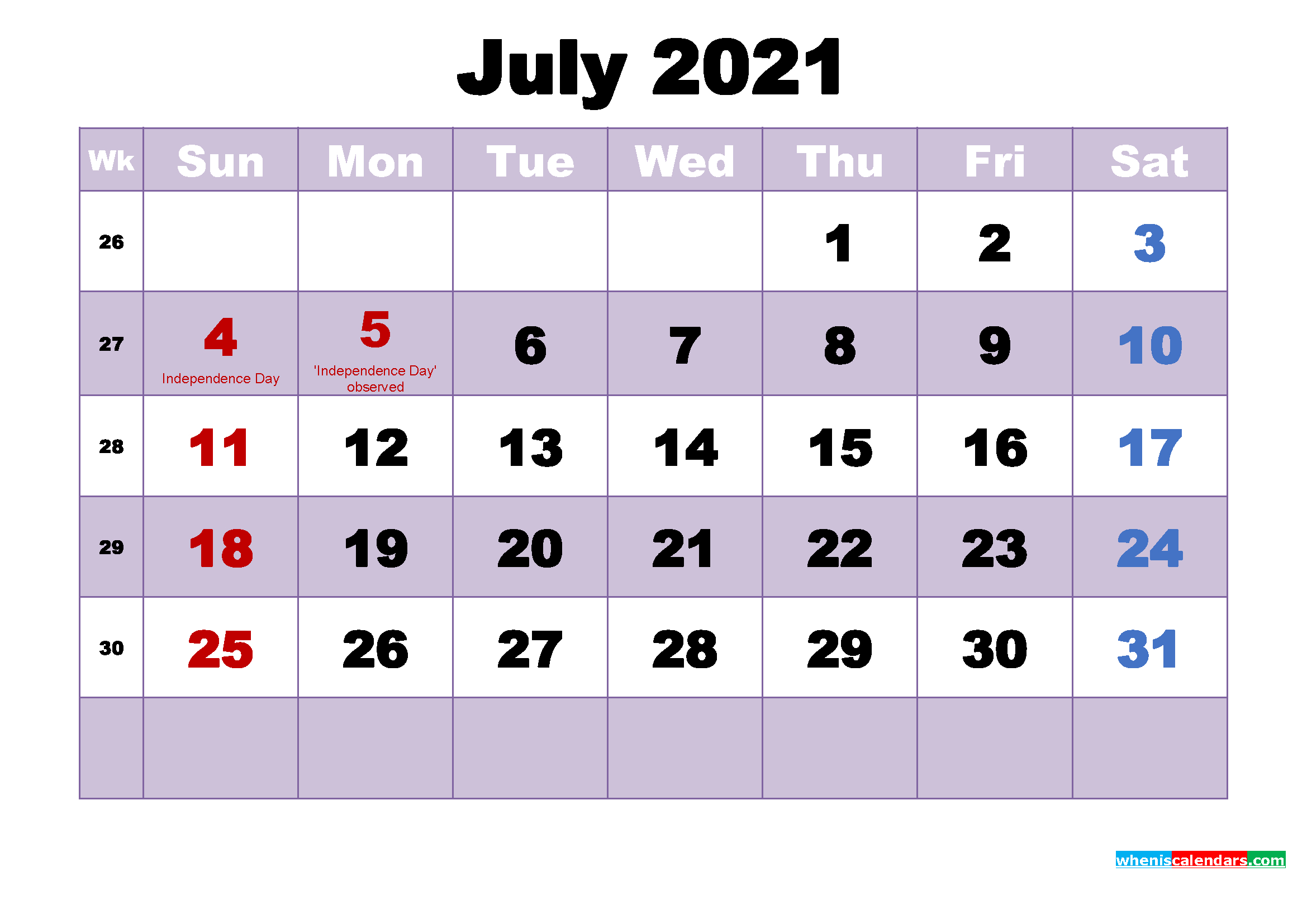 Free 2021 Printable Calendar July As Word, Pdf - Free 2020-Free Printable 2021 Calendars-Monthly