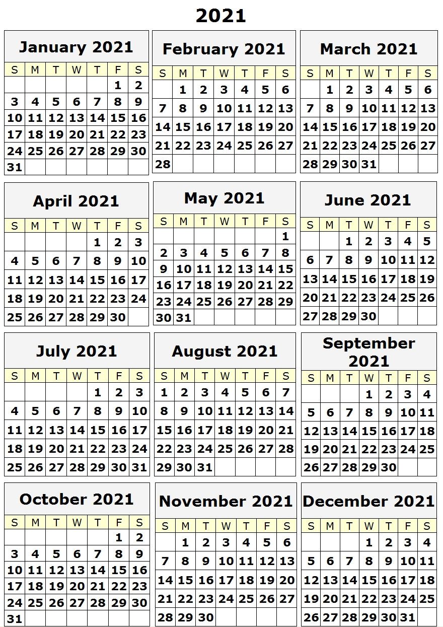 Free 2021 Yearly Calender Template : 2021 Yearly Calendar-2021 Calendar Printable 2 Months Per Page