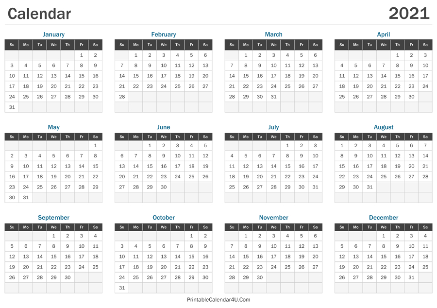 Free 2021 Yearly Calender Template : Fillable Calendar-Online Free Printable Calendar 2021