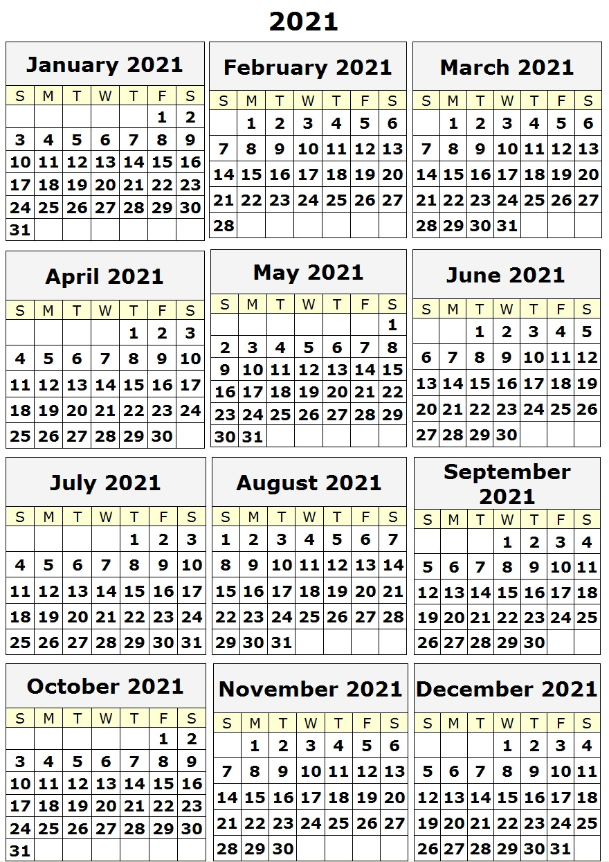 Free 2021 Yearly Calender Template : Printable Calendar-Free Printable 2021 Calendars-Monthly