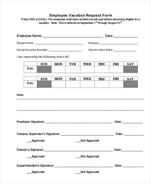 Free 7+ Sample Employee Vacation Request Forms In Pdf | Ms-Printable 2021 Vacation Forms