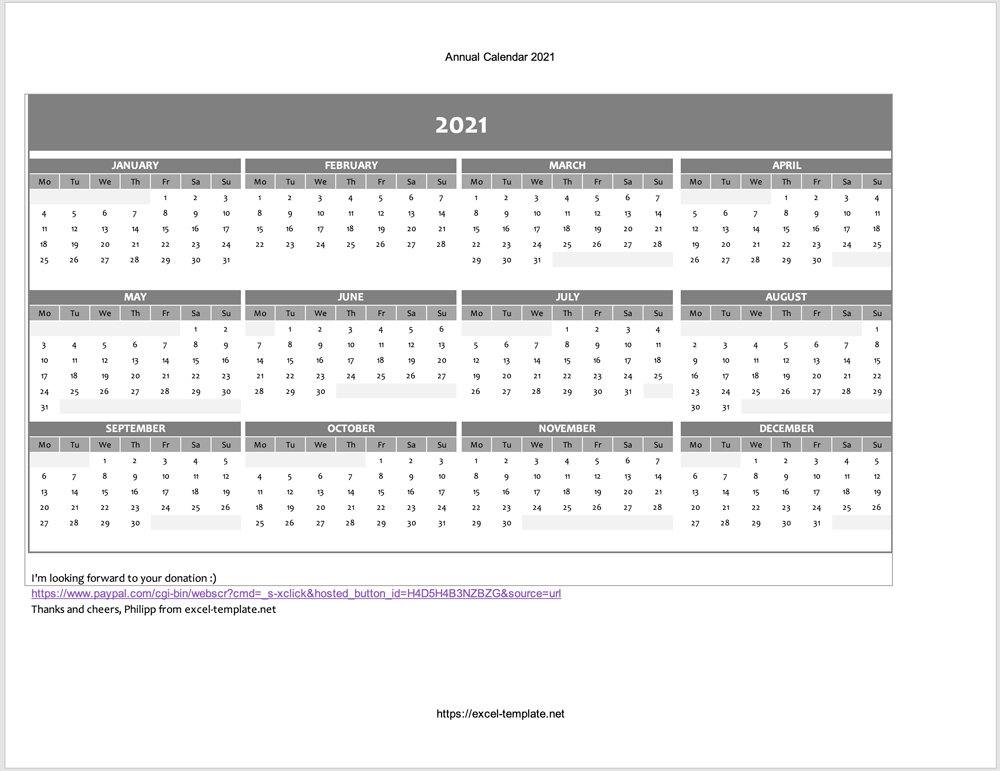 Free Annual Plan For 2021 [Excel Template]-Holiday Spreadsheet Template 2021