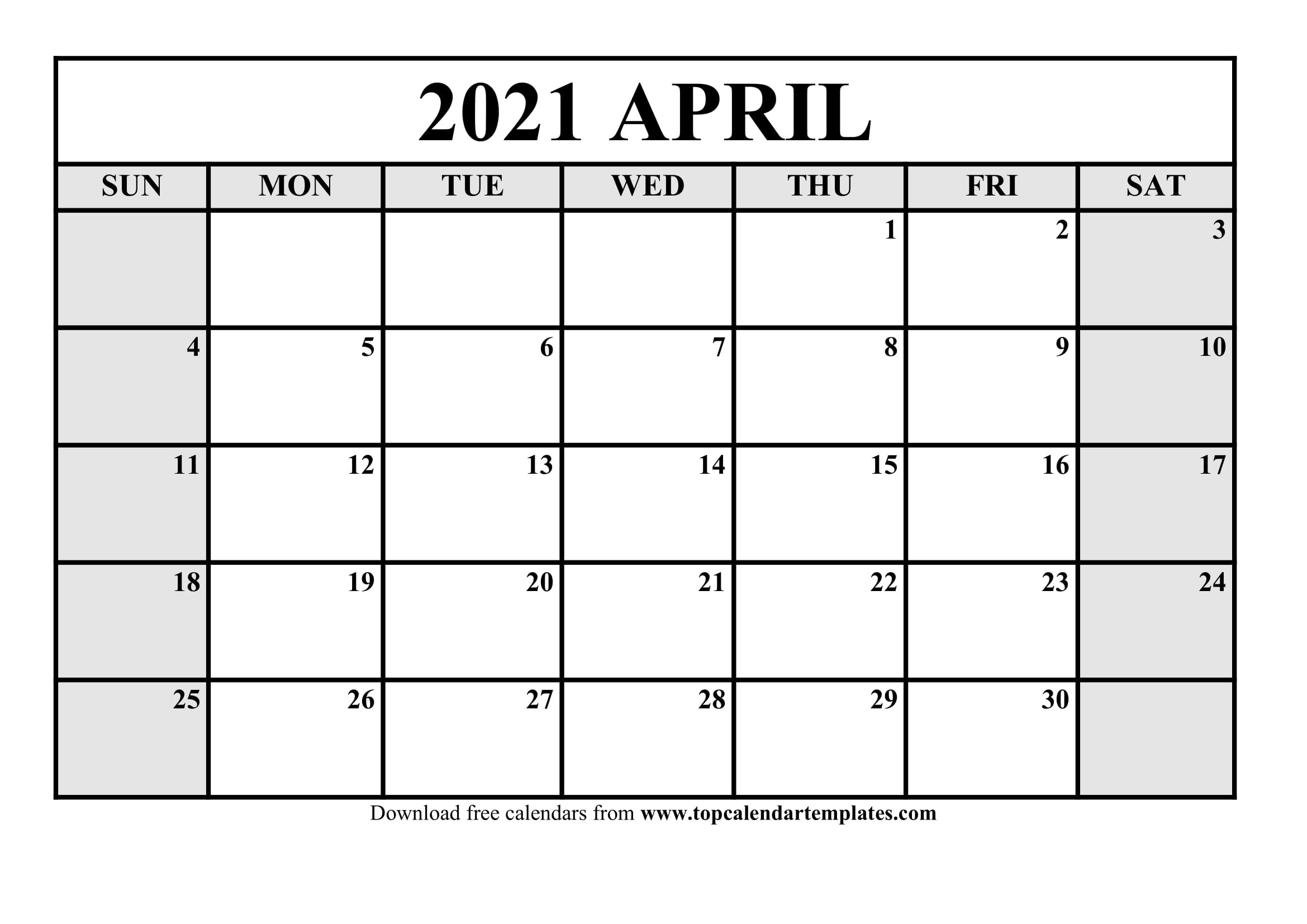 Free April 2021 Calendar Printable - Monthly Template-Printable Calendar 2021 Monthly