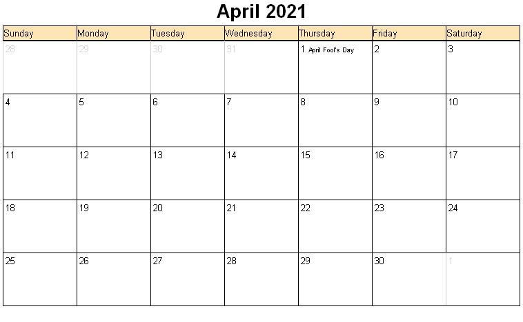 Free April 2021 Calendar Printable - Monthly Template-Printable Free 2021 Calendar Without Downloading