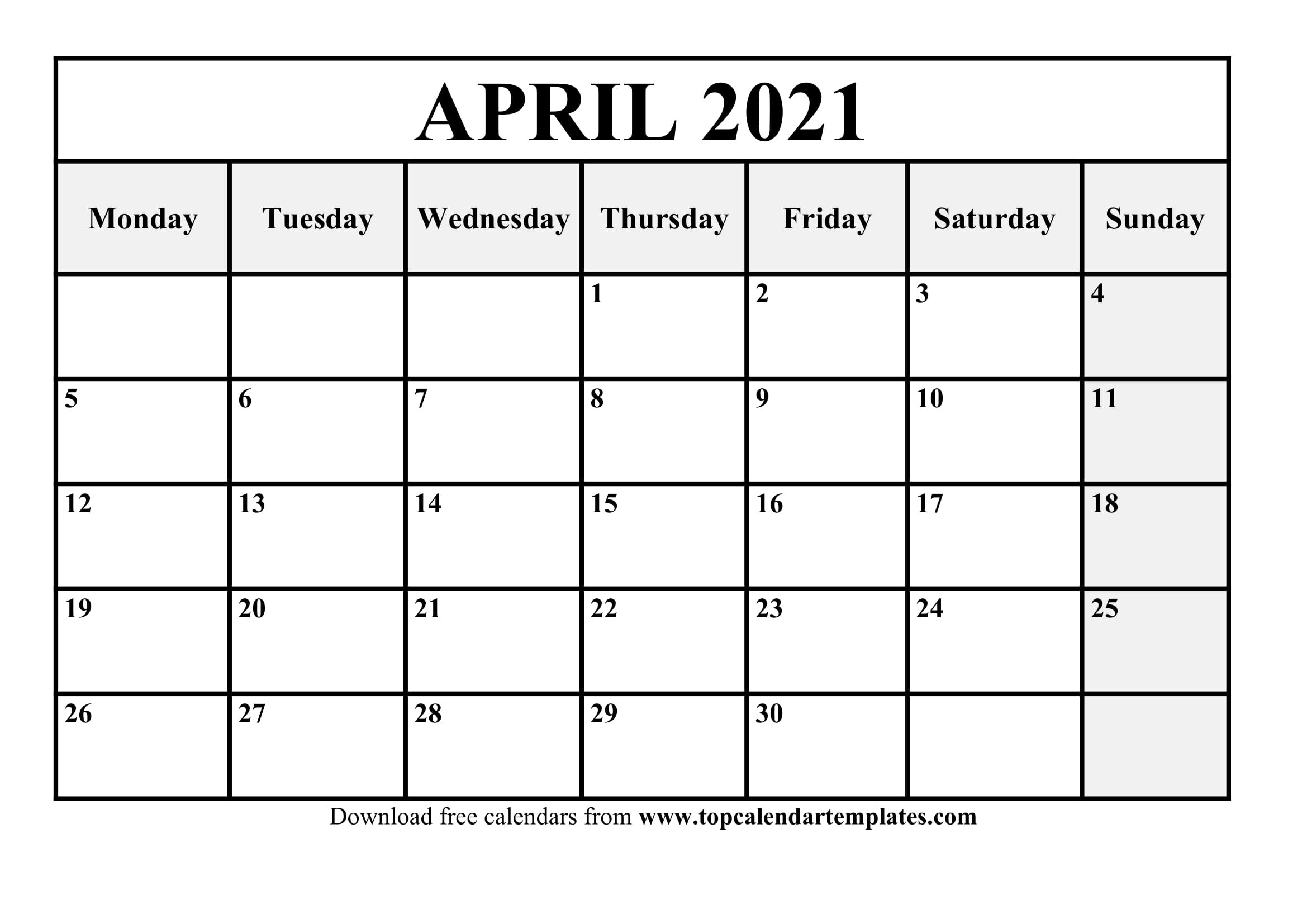 Free April 2021 Printable Calendar In Editable Format-2021 Free Printable Absentee Calendars