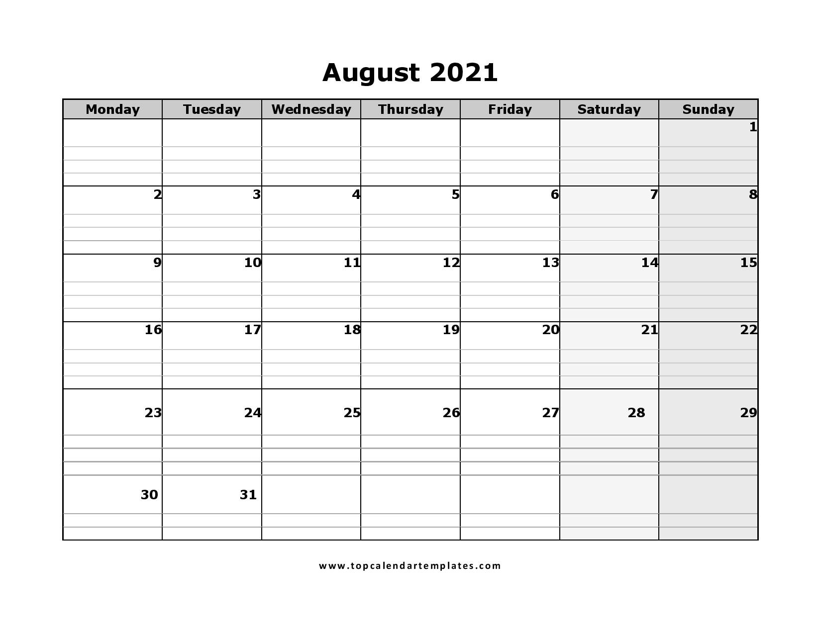Free August 2021 Printable Calendar In Pdf Format-Due Date Of August 01 2021 Weekly Calendar