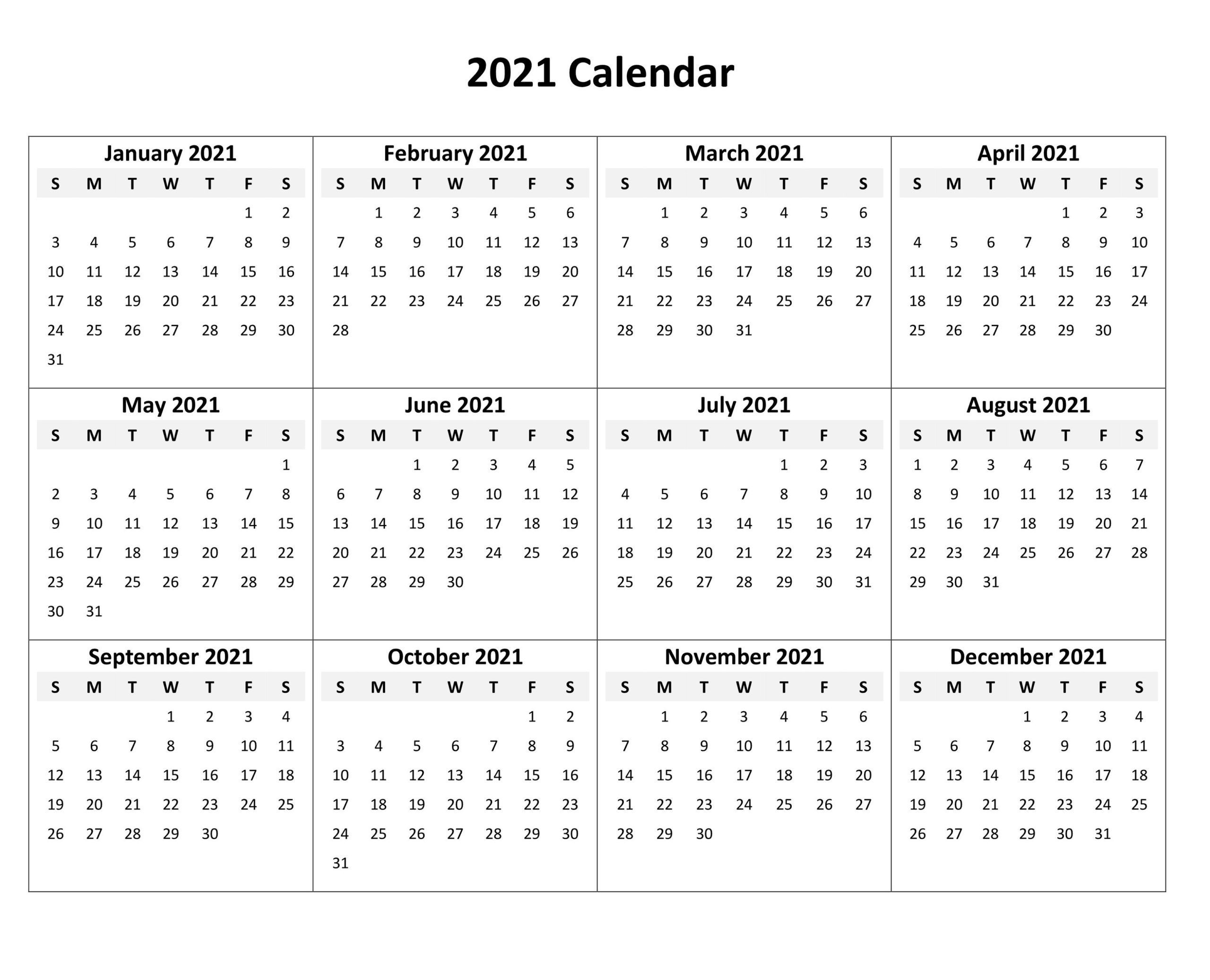 Free Blank 2021 Calendar Printable | Calendar Printables-Large Number 2021 Free Calendar