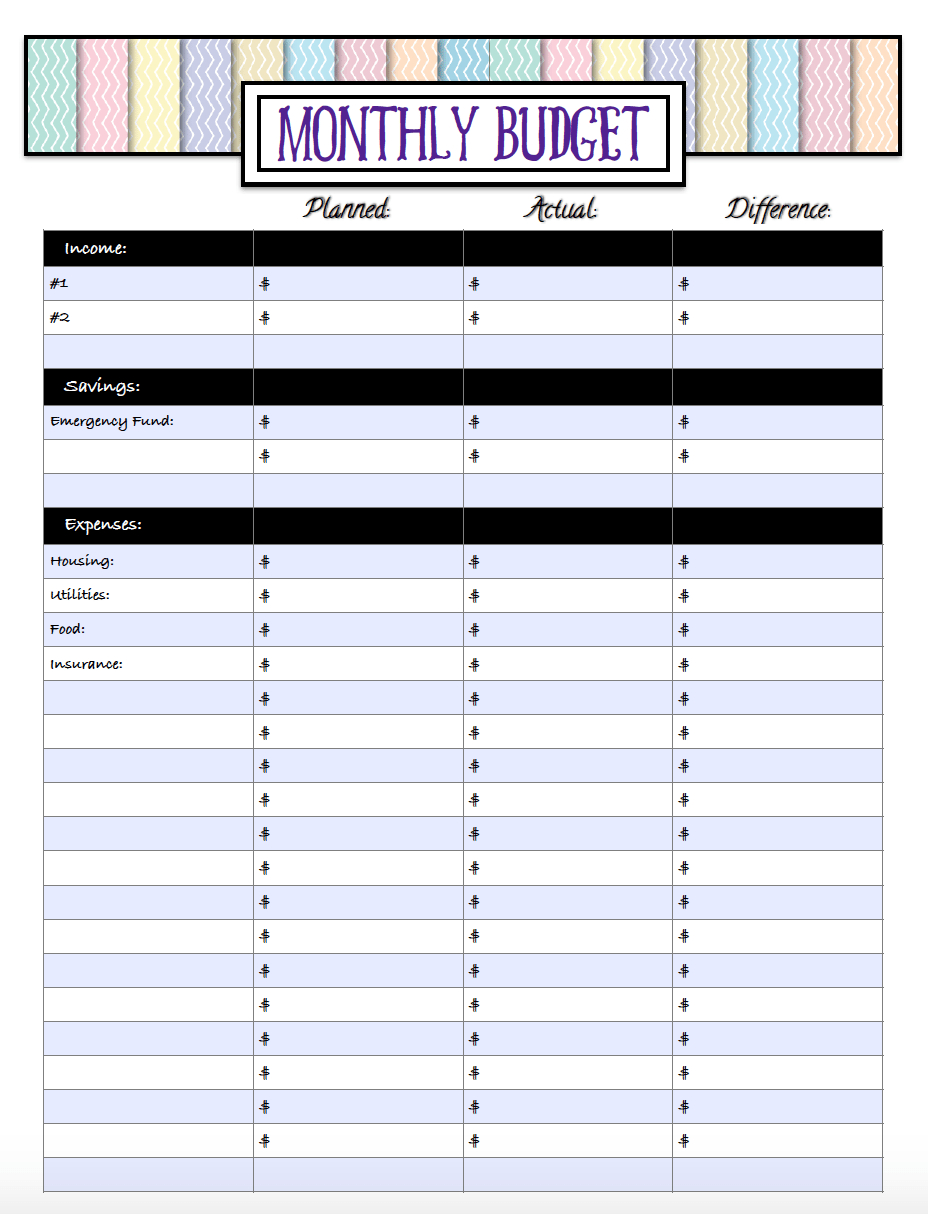 Free Budgeting Printables: Expenses, Goals, &amp; Monthly Budget-Blank Monthly Bill Payment Worksheet 2021