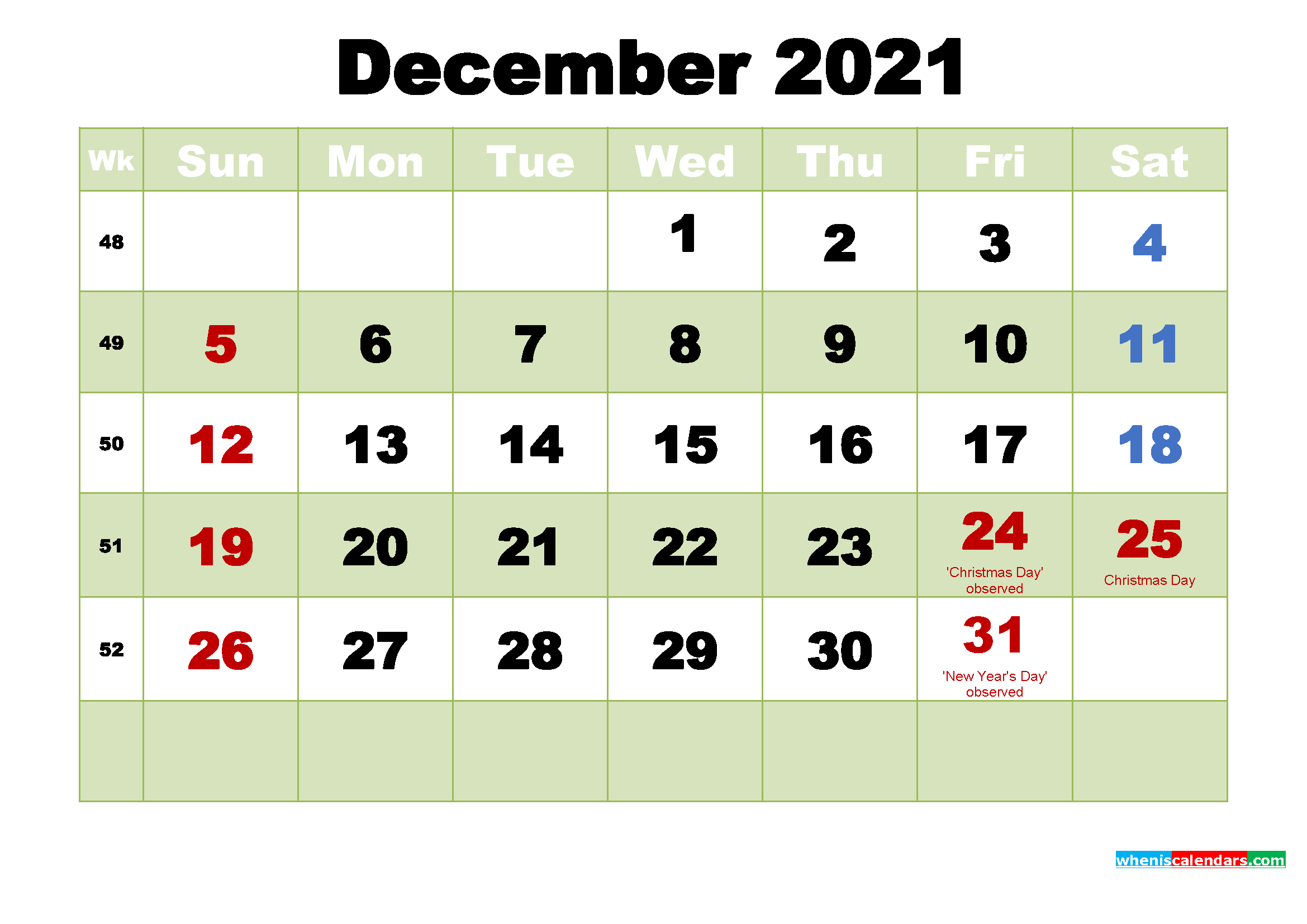 Free December 2021 Printable Calendar Template Word, Pdf-Free Printable Dec 2021 Calendar