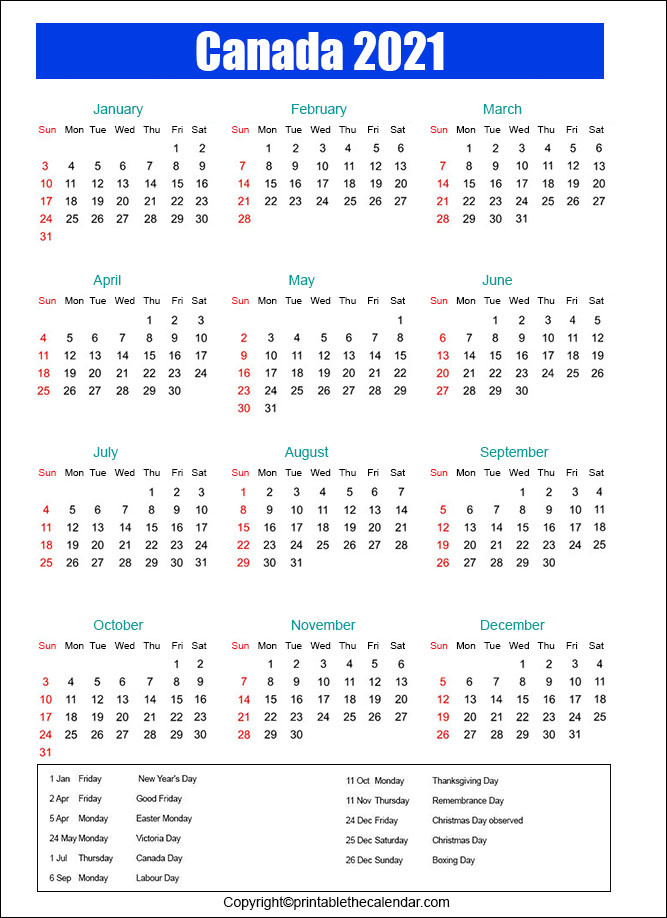 Free Download Canadian 2021 Calendar / 2021 Calendar With-Download Free 2021 Calendar