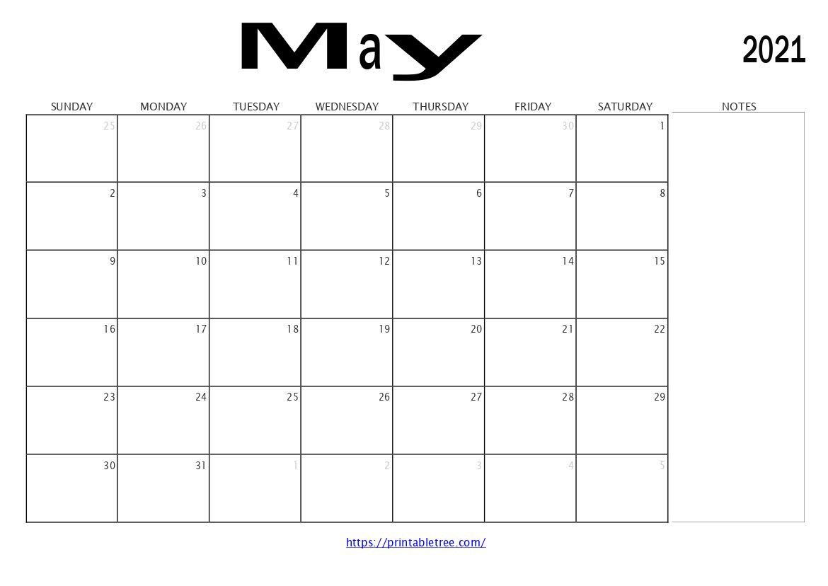 Free Download May 2021 Printable Calendar Pdf Templates-Free Monthly May Calendar With Notes 2021