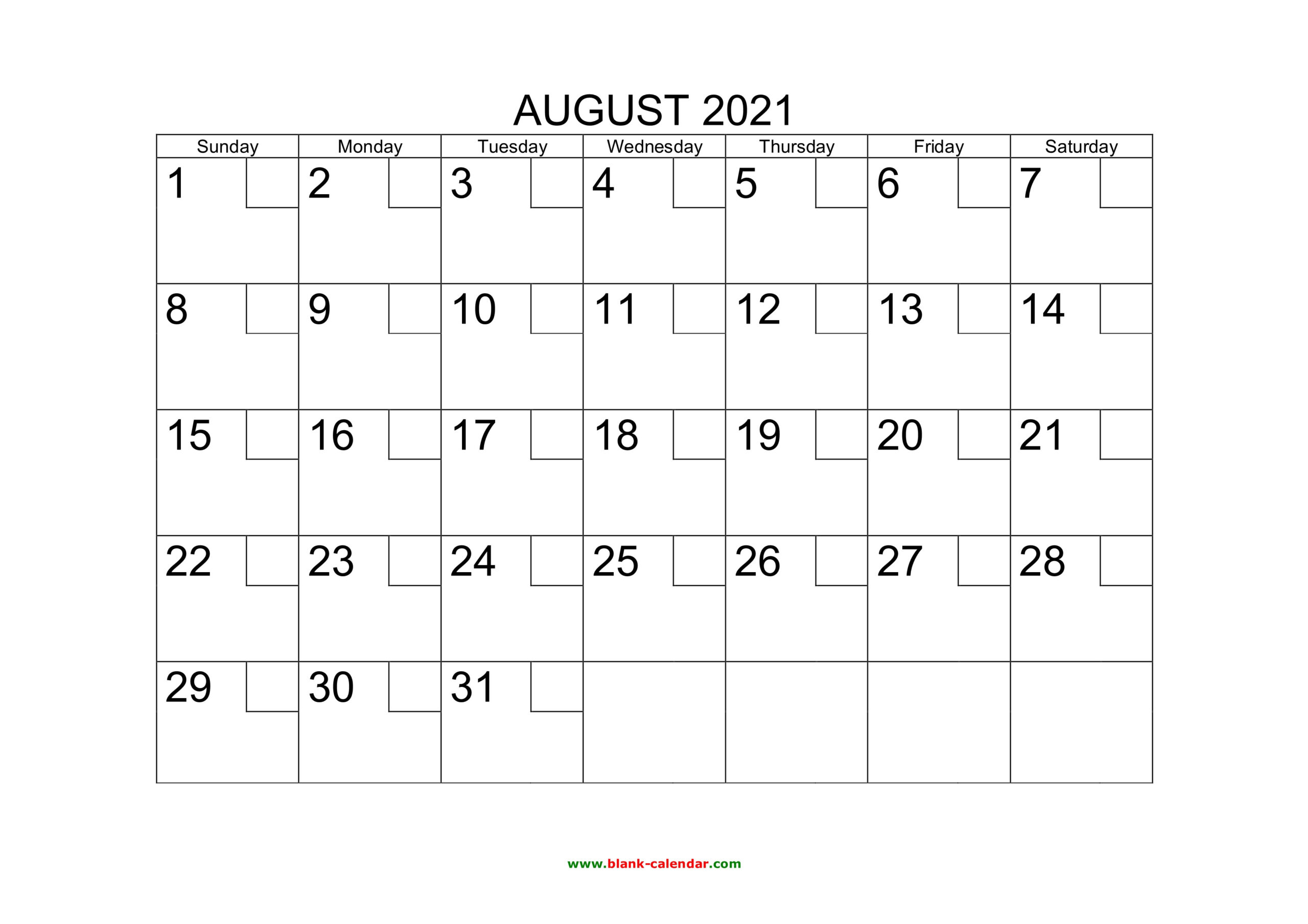 Free Download Printable August 2021 Calendar With Check Boxes-August 2021 Calendar