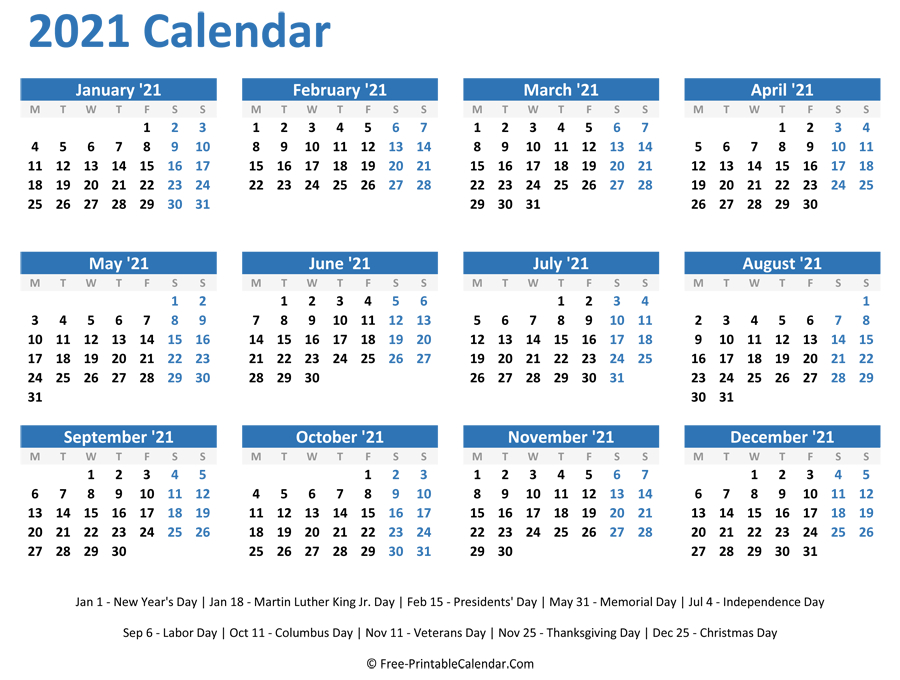 Free Downloadable 2021 Word Calendar - Take 2021 Printable-Month Printable 2021