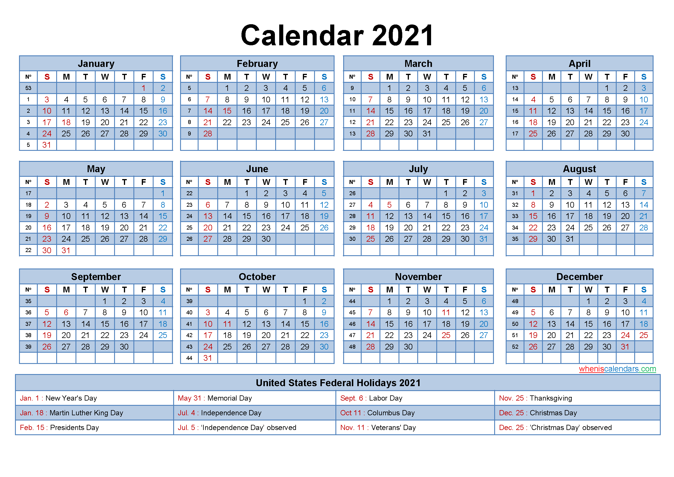Free Editable Printable Calendar 2021 - Template No.ep21Y14-Printable Vacation Calenders 2021