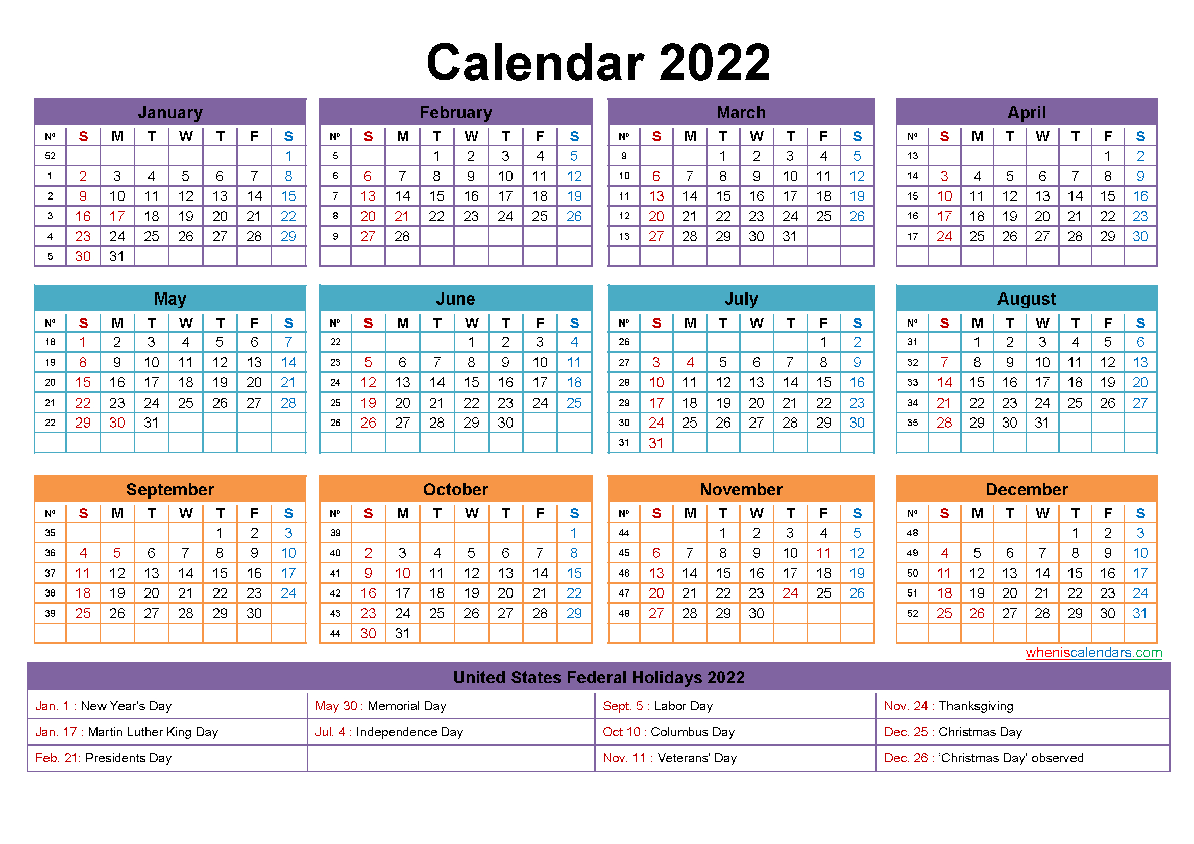 Free Editable Printable Calendar 2022 - Template No.ep22Y23-2021 Free 12 Month Printable Monthly Calendar With Holidays