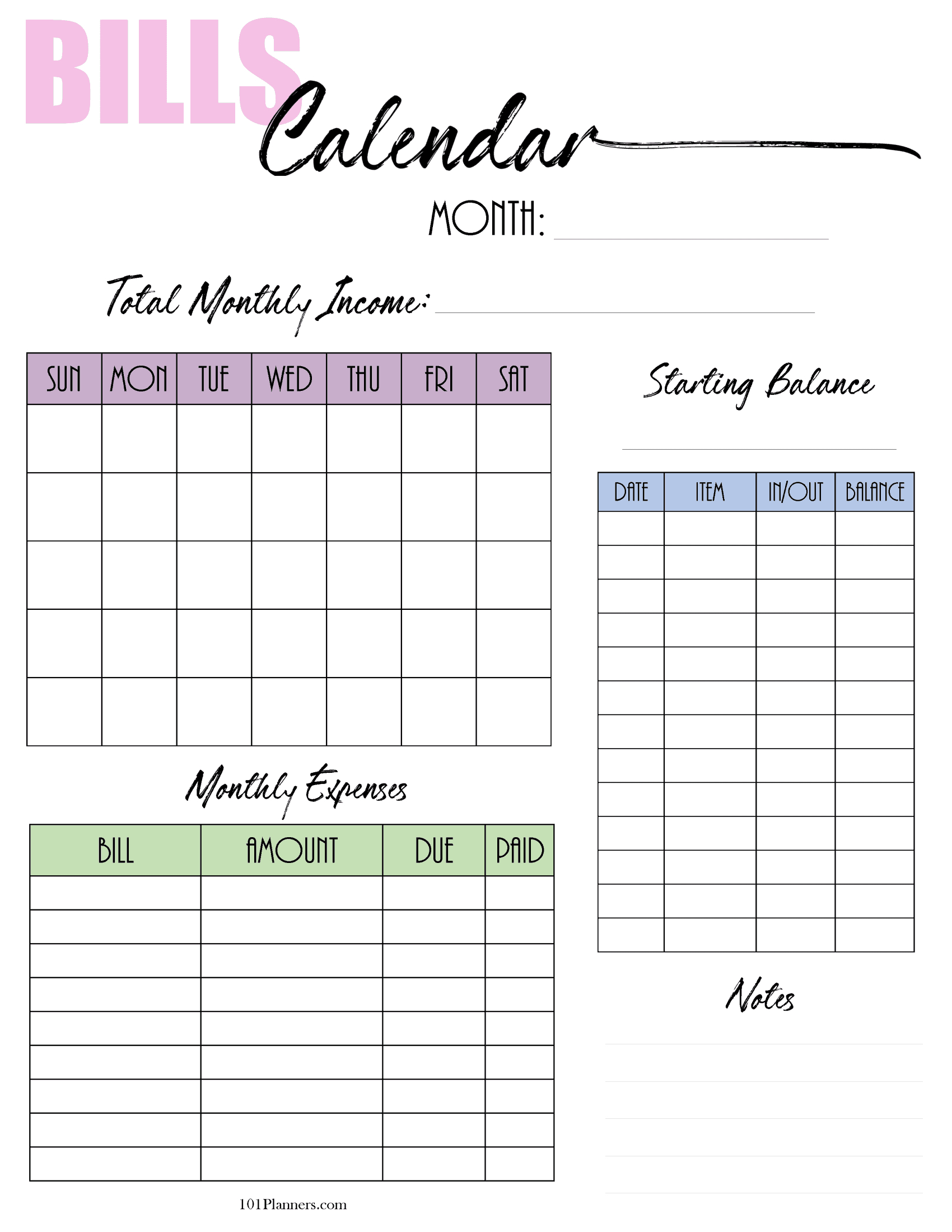 Free Expense Tracker Printable | Customize Online-Blank Monthly Bill Payment Worksheet 2021