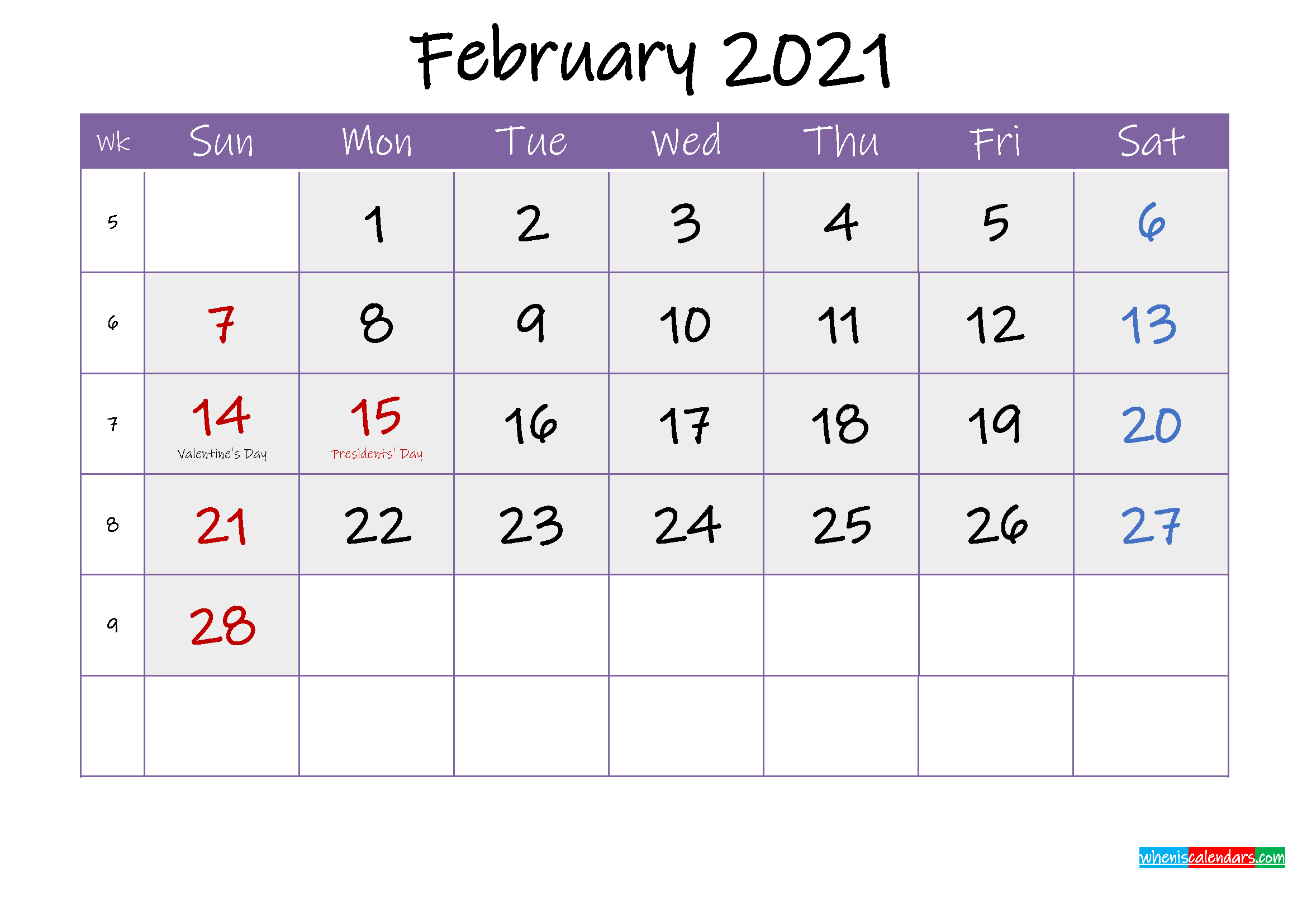 Free February 2021 Printable Calendar With Holidays-Printable Calendar February 2021 Pdf