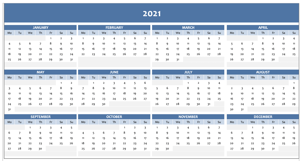 Free Full Year Calendar For 2021 [Excel Template]-Fill In Calendar 2021 Printable