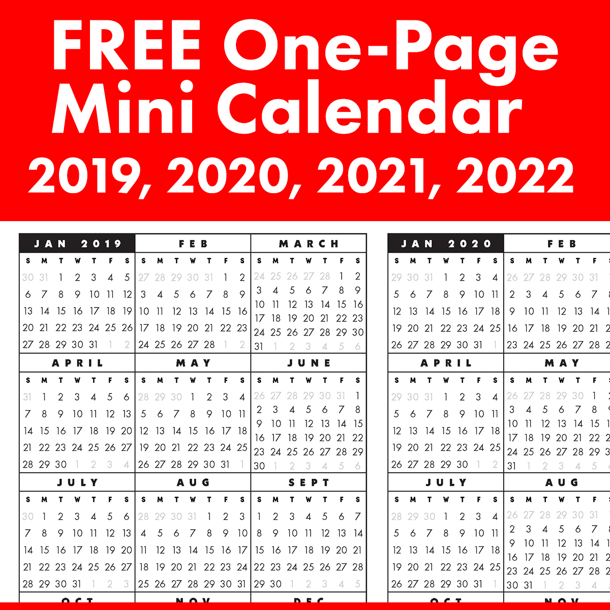 Free Full-Year, Single-Page 2019, 2020, 2021, 2022 At A-2021 Printable Calendar Free Full Page