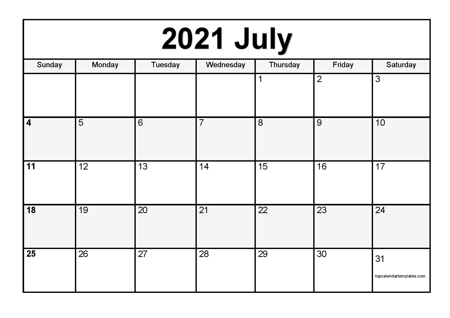 Free July 2021 Printable Calendar - Monthly Templates-Free Blank Monthly Calendar 2021