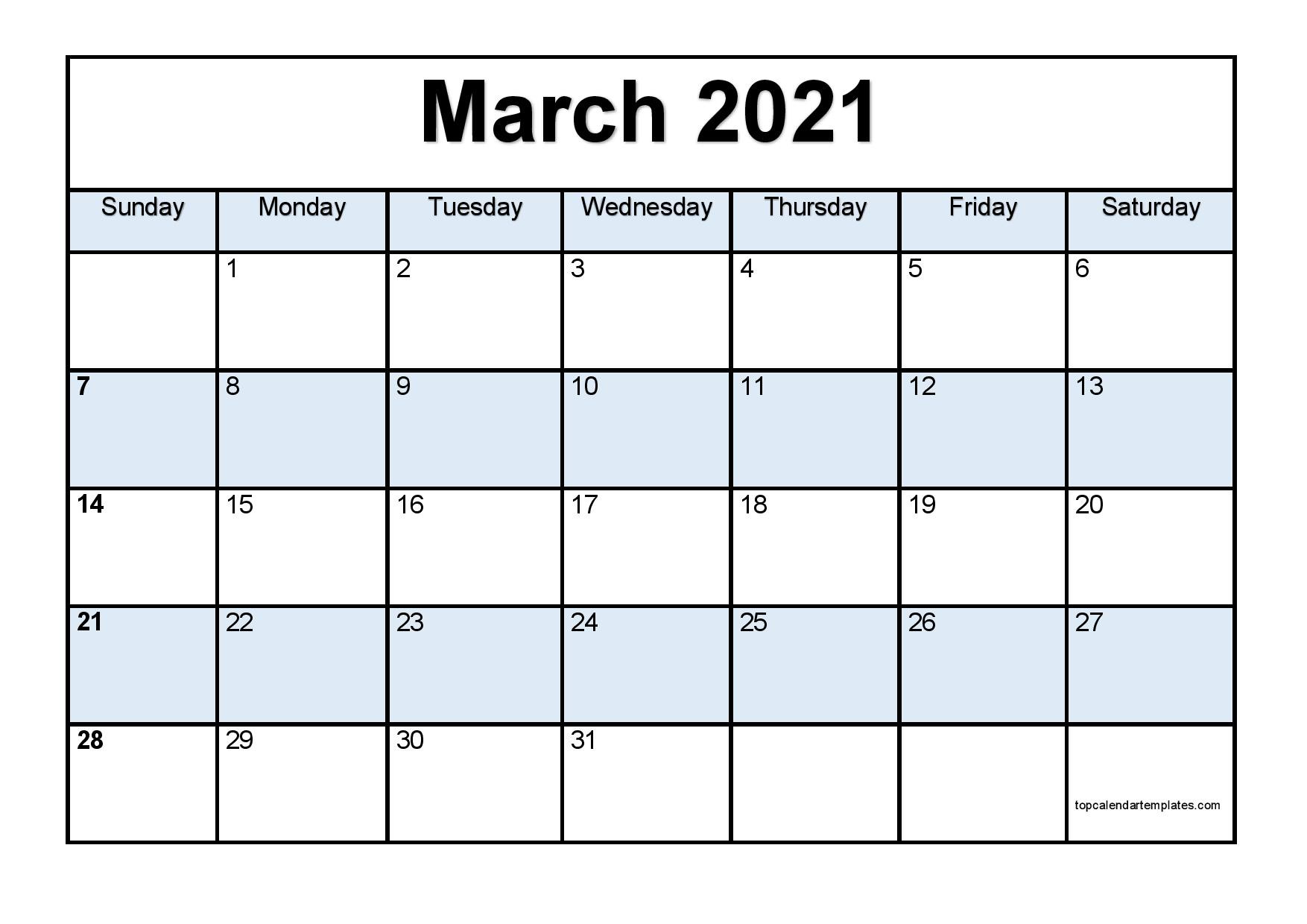 Free March 2021 Calendar Printable - Blank Templates-2021 Printable Monthly Calendar Free