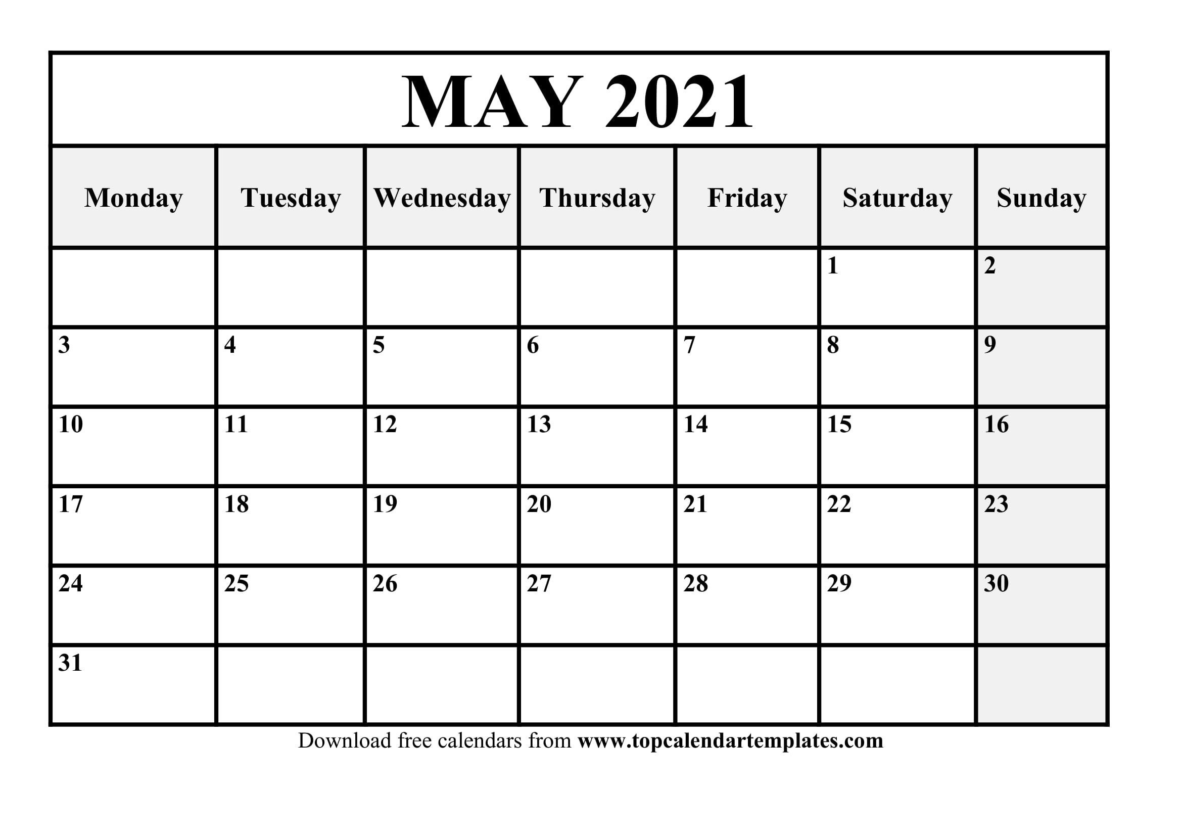 Free May 2021 Printable Calendar In Editable Format-Free Monthly Calendar May And June 2021 Printable