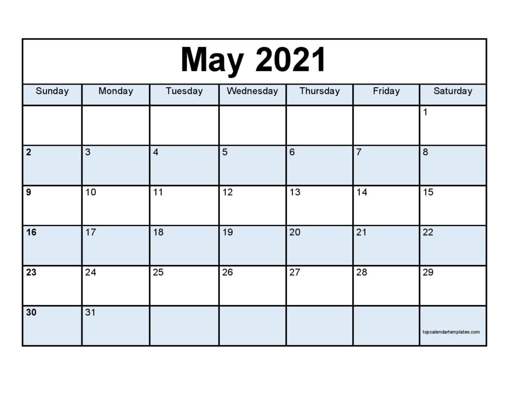 Free May 2021 Printable Calendar - Monthly Templates-Free Weekly Calendar Template 2021