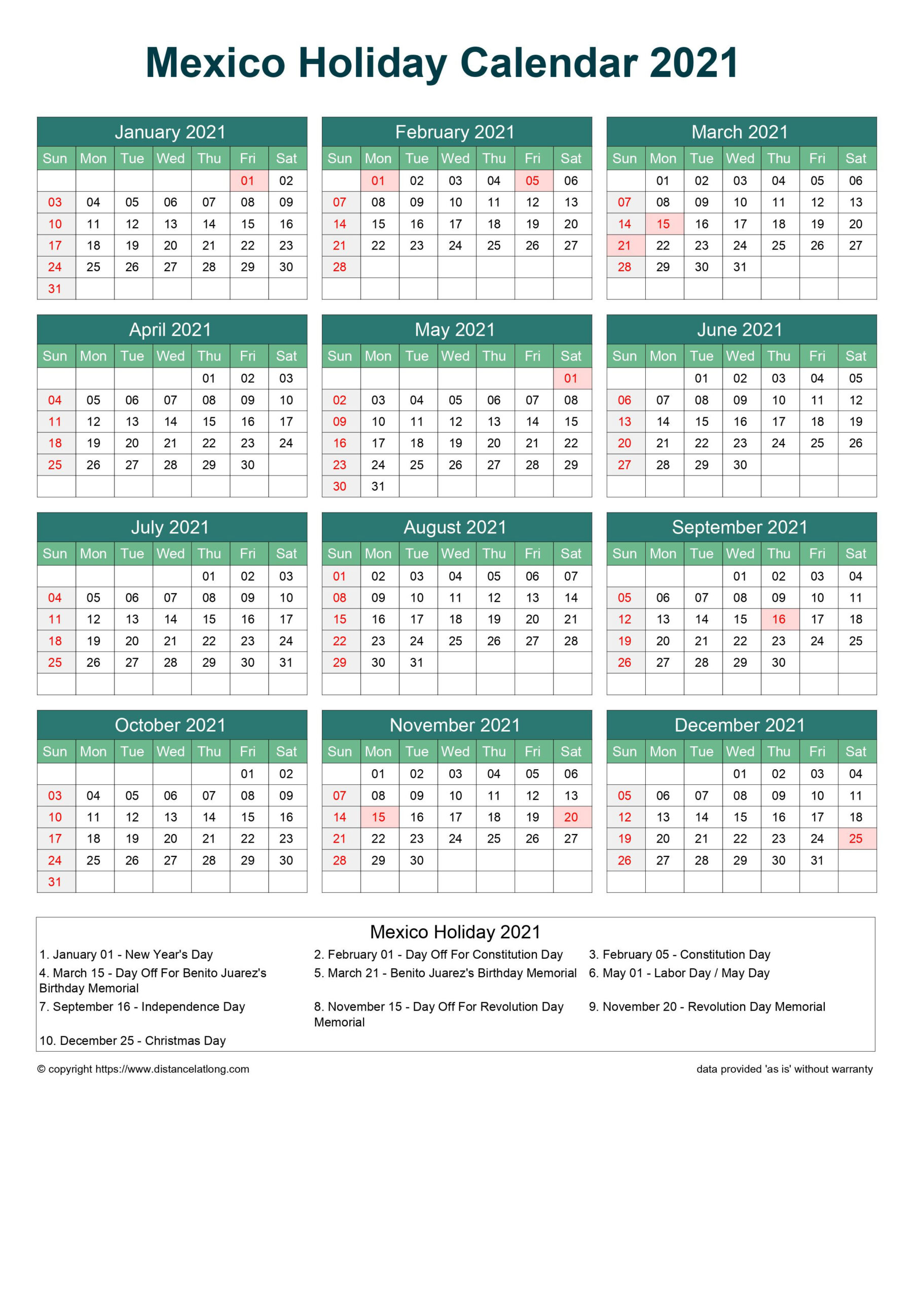Free Mexico Holiday Printable Calendar Watery Blue-2021 Vacation Schedule Template