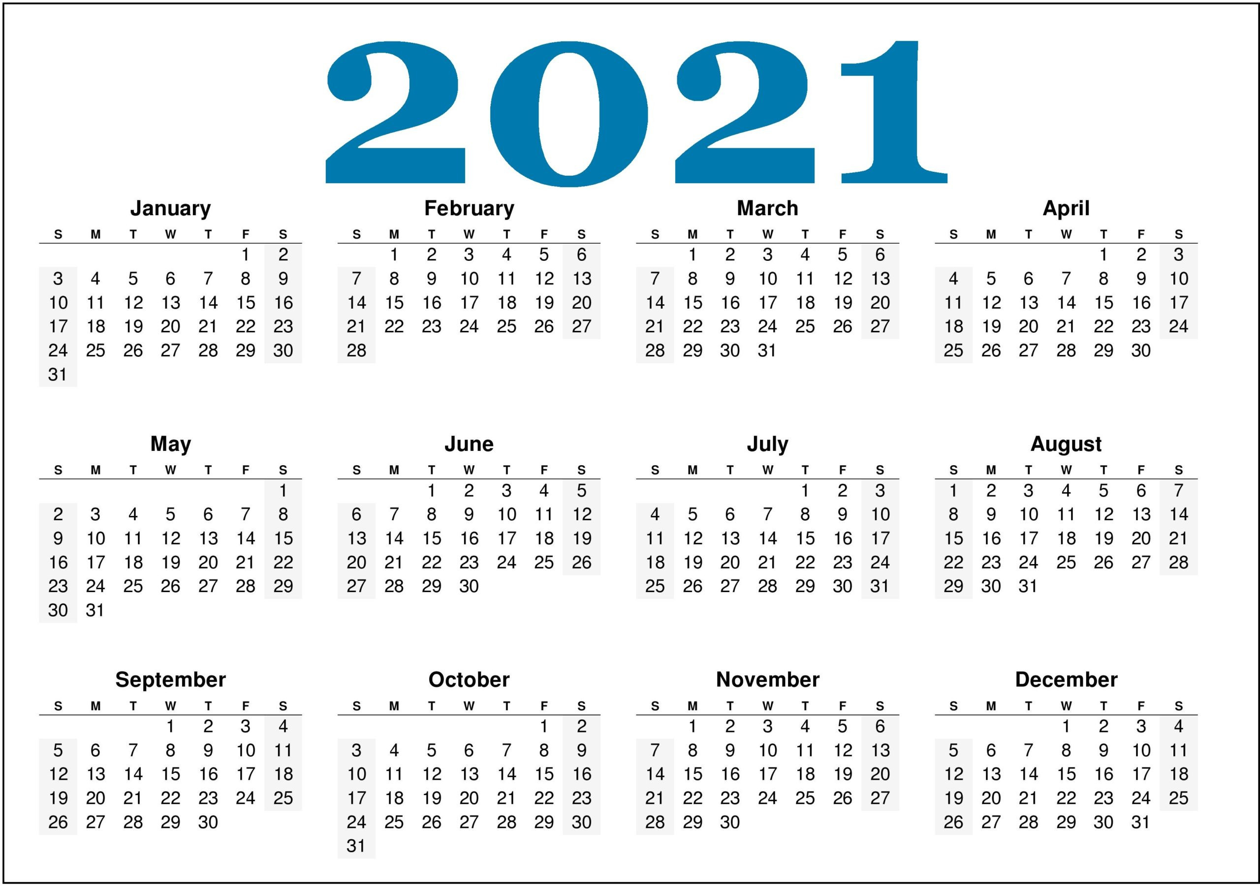 Free Monthly 2021 Printable Calendar Template-Calendar To Print 2021 4 Months To A Page