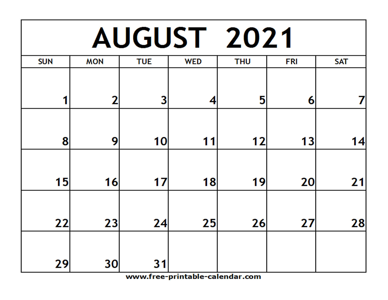 Free Monthly Calendar August 2021 | Free Printable Calendar 2021-August 2021 Calendar