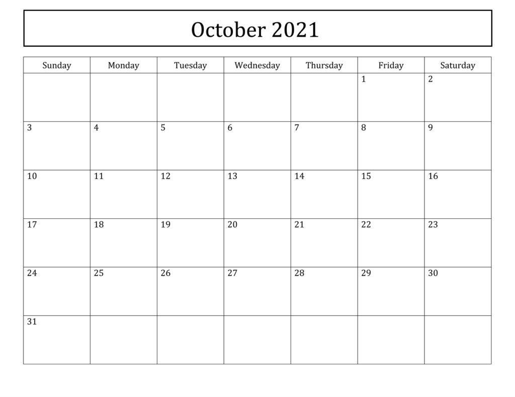 Free October 2021 Calendar Printable - Blank Templates-2021 Fill In Free Printable Calendar