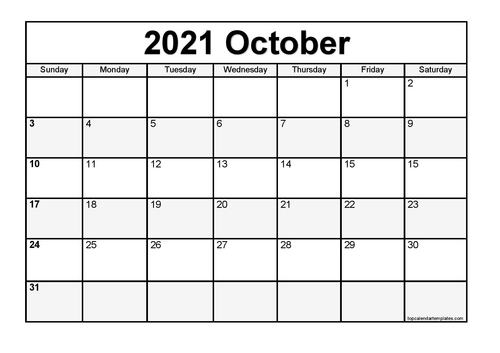 Free October 2021 Printable Calendar In Pdf Format-Blank Calendar Template 2021