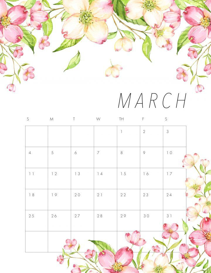 Free Printable 2018 Floral Calendar - The Cottage Market-Fill In Monthly Calendar March 2021