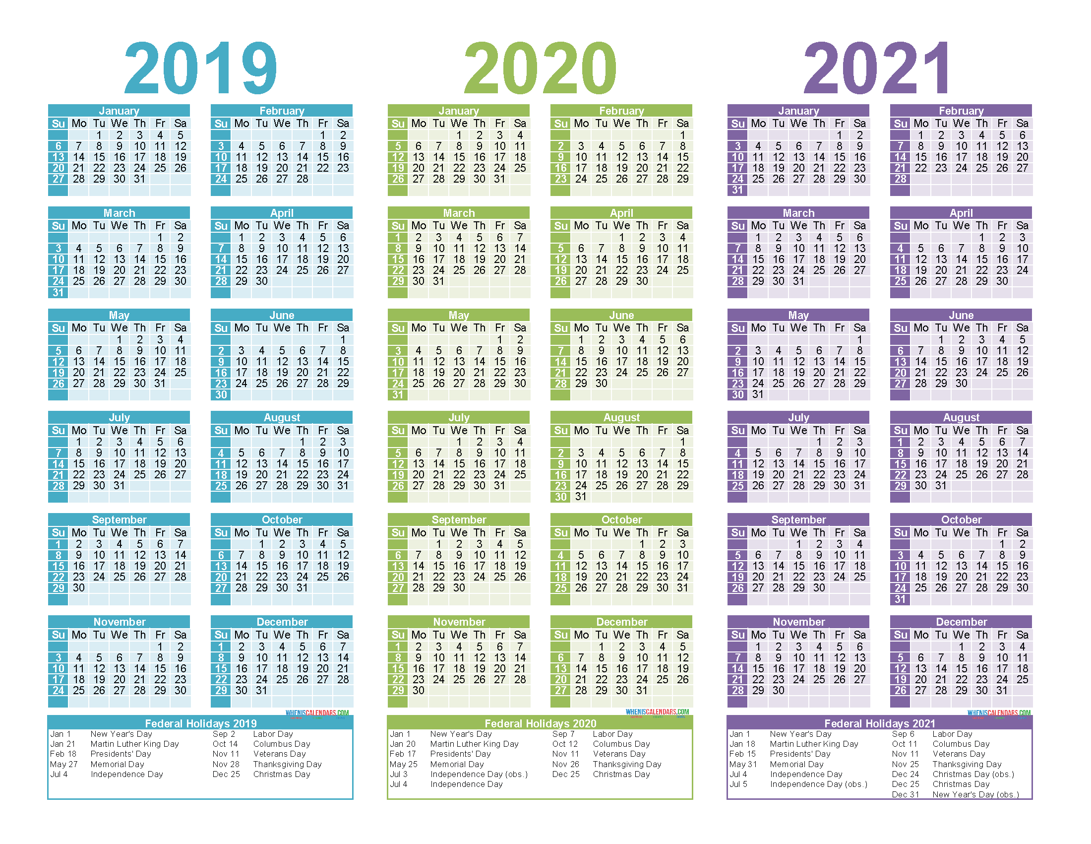 Free Printable 2019 2020 2021 Calendar With Holidays-2021 Yearly 2 Page Calendar