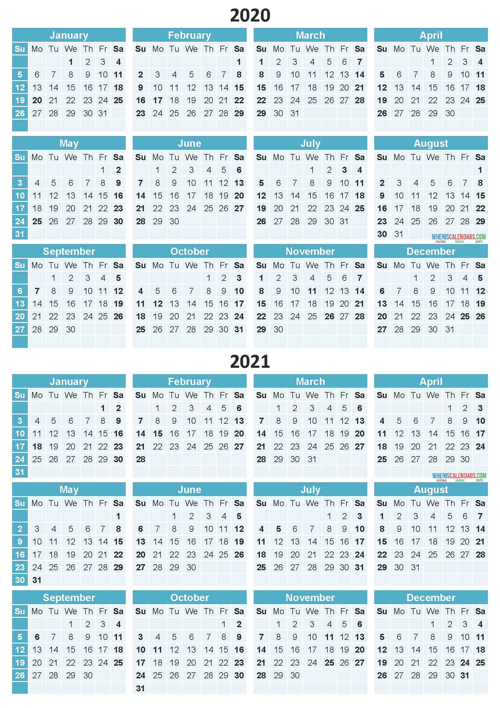 Free Printable 2020 And 2021 Calendar With Holidays Pdf, Word-Microsoft Word 2021 Yearly Calendar